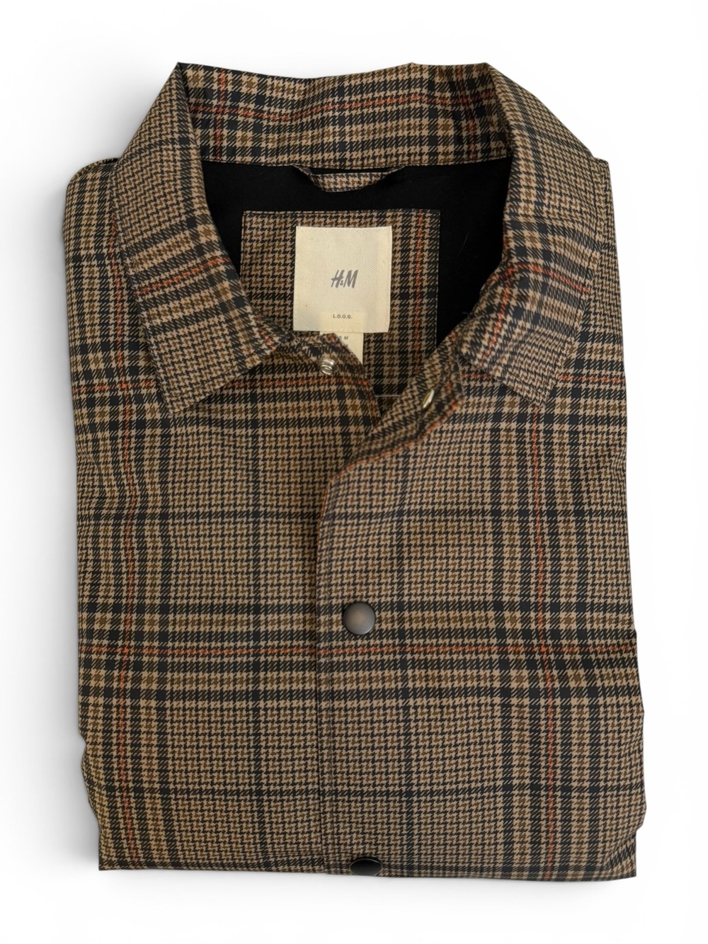 H&M Plaid Waterproof Coach Rain Jacket Tan Black Men’s Medium NWT - Picture 12 of 12
